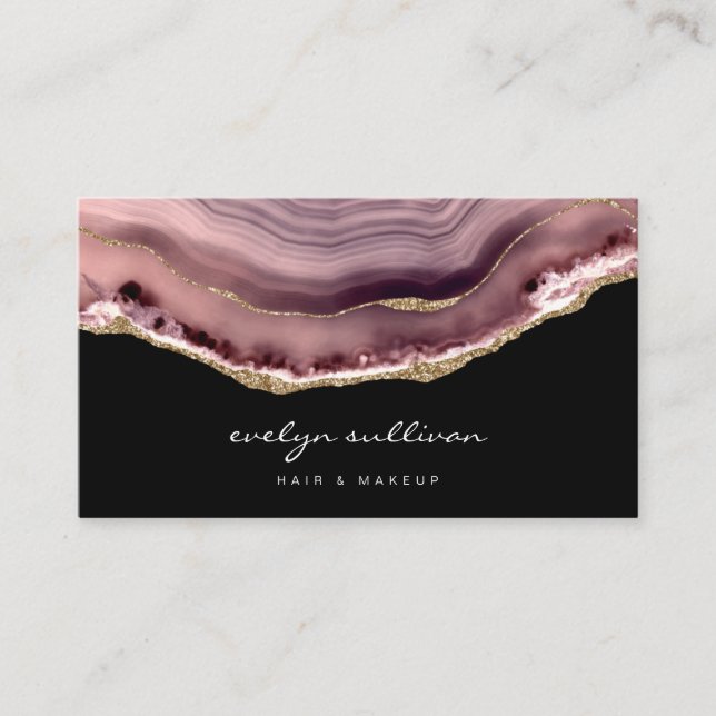 dusty rose agate on black business card (Front)
