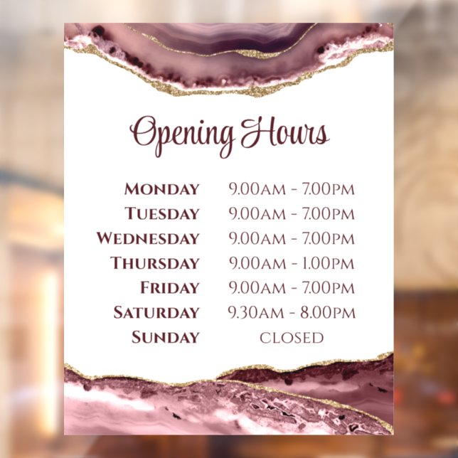 Dusty Rose Agate Opening Hours Window Cling (Sheet 2)