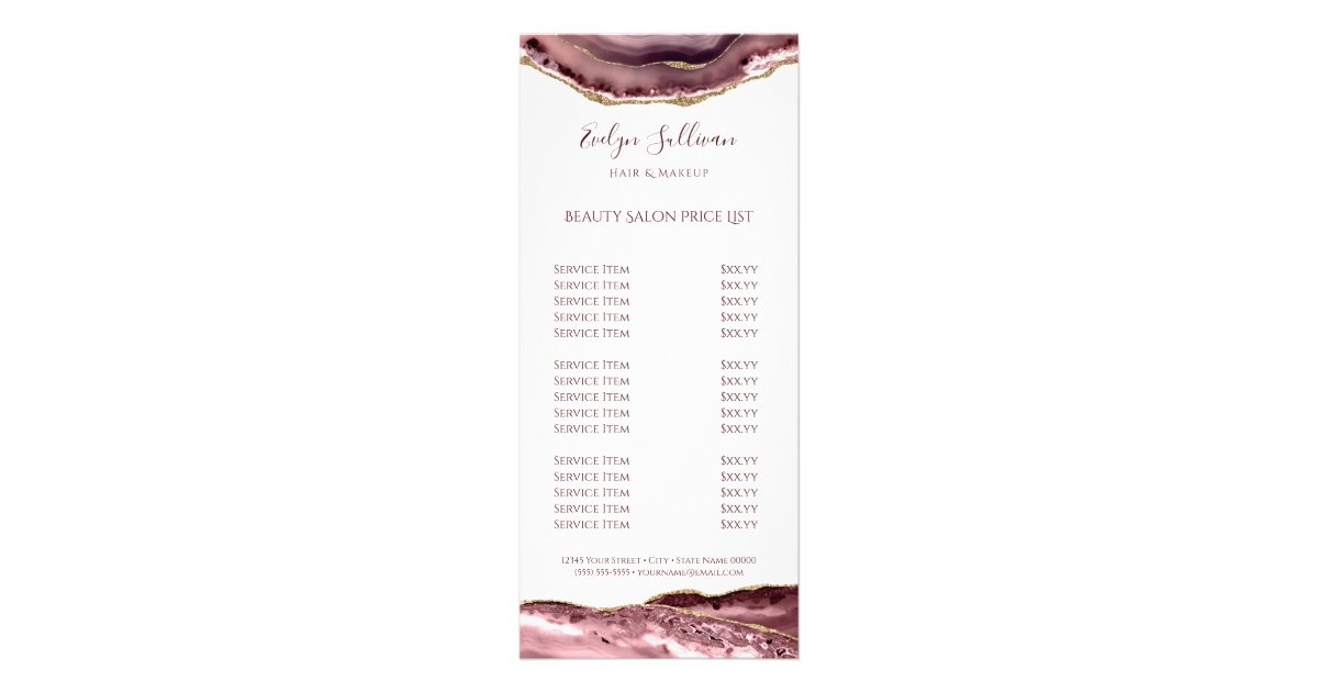 Dusty Rose Agate Price List Rack Card Zazzle co uk