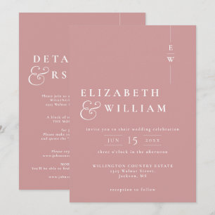Dusty Rose All In One Modern Monogram Wedding Invitation