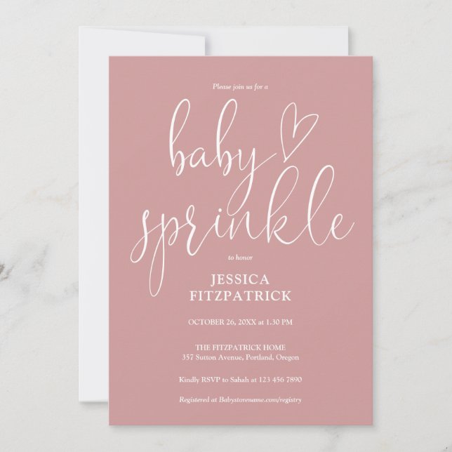 Dusty Rose All In One QR Code Baby Sprinkle Shower Invitation (Front)