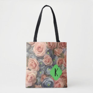 Dusty Rose  and Blue Floral Bloom Design Tote Bag