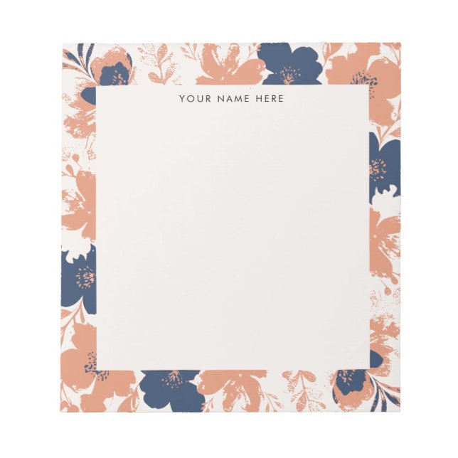 Dusty Rose and Blue Floral with Name Notepad (Front)