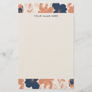 Dusty Rose and Blue Floral with Name Stationery