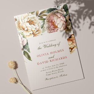 Dusty Rose and Blush Pink Peony Wedding Invitation