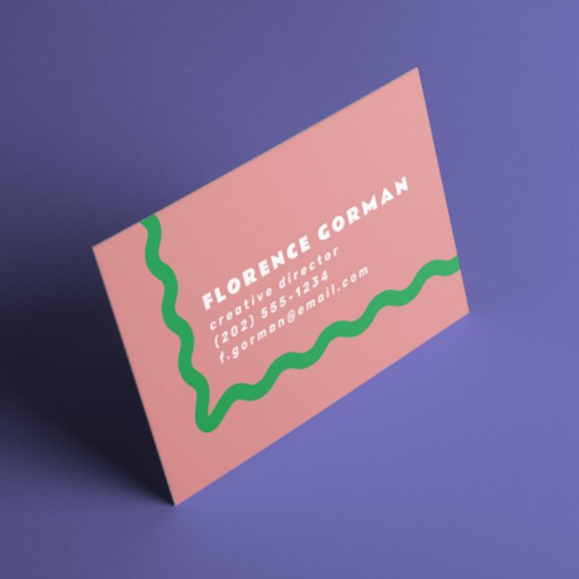 Dusty Rose and Bright Green Wavy Frame Business Card (Creator Uploaded)