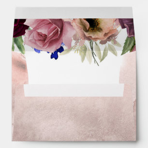 Dusty Rose and Burgundy Navy Floral Wedding Envelope