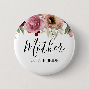Dusty Rose and Burgundy Red Watercolor Floral 6 Cm Round Badge