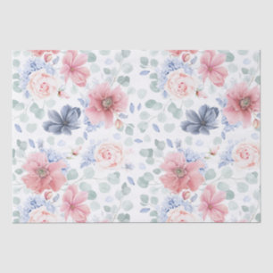 Dusty Rose and Dusty Blue Floral Botanical Elegant Tissue Paper