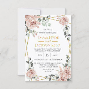 Dusty Rose and Gold Frame Floral Wedding Invitation