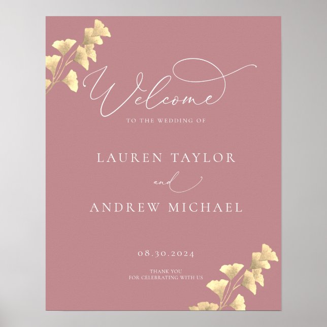 Dusty Rose and Gold Greenery Wedding Welcome Sign (Front)