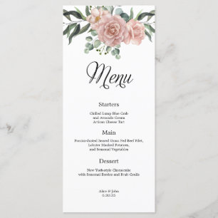 Dusty Rose and Greenery Floral Wedding Menu