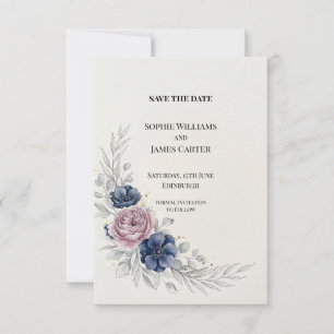 Dusty Rose and Navy Floral Wedding Save the Date