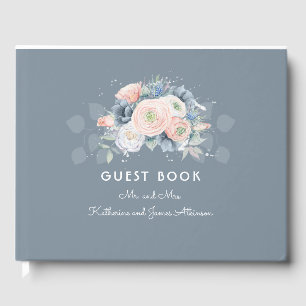 Dusty Rose and Slate Blue Floral Wedding Guest Book
