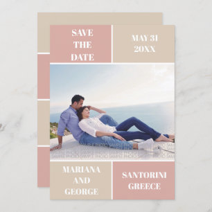 Dusty rose and taupe colour block wedding save the date
