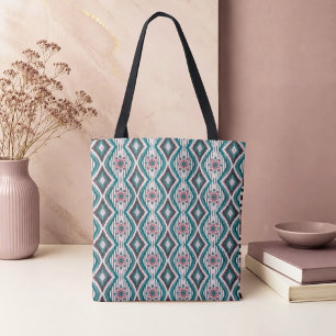 Dusty Rose and Teal Diamonds & Flowers Tote Bag