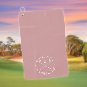Dusty Rose And White Golf Clubs Personalised Name Golf Towel
