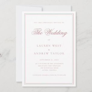 Dusty Rose and White Minimalist Wedding Invitation