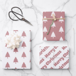 Dusty rose and white trees Merry Christmas holiday Wrapping Paper Sheet