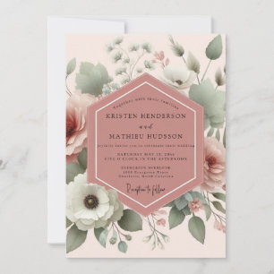Dusty Rose Anemone Bloom Wedding Invitation