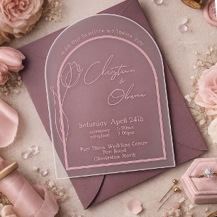 Dusty Rose Arched Tulip Wedding Acrylic Invitations