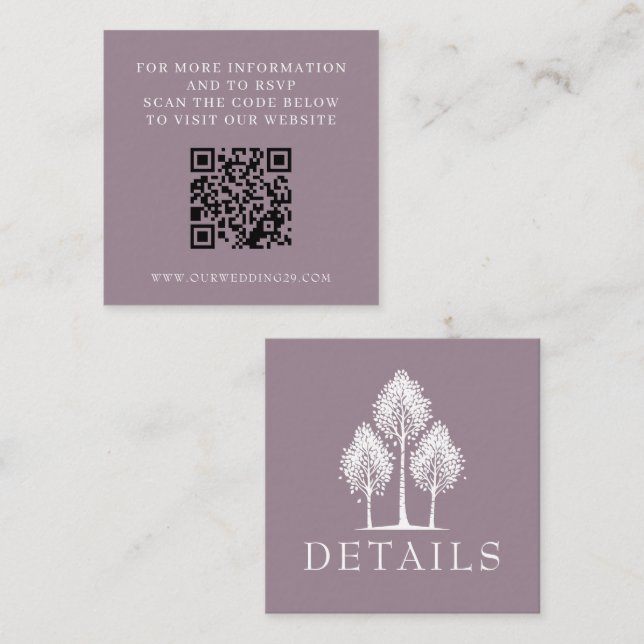 Dusty Rose Aspen Tree Wedding QR Enclosure Card (Front/Back)