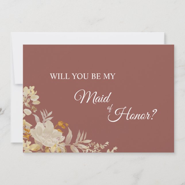 Dusty Rose Autumn Boho Maid of Honour Proposal Car Invitation (Front)