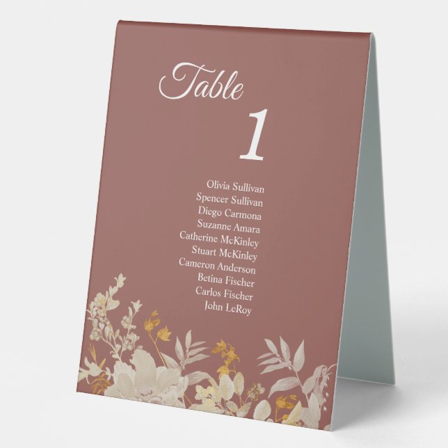 Dusty Rose Autumn Boho Table Tent Sign with Guests (Front)