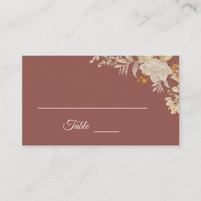 Dusty Rose Autumn Boho Wedding Place Card (Front)