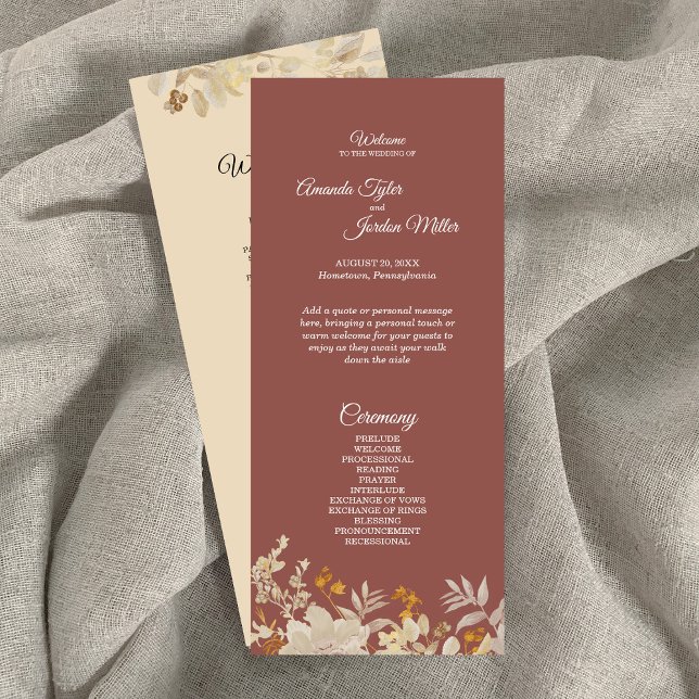 Dusty Rose Autumn Boho Wedding Program Programme (Creator Uploaded)