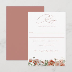 Dusty Rose Autumn Floral Wedding RSVP Card