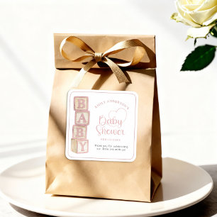 Dusty Rose Baby Blocks Baby Shower Favor Sticker