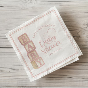 Dusty Rose Baby Blocks Baby Shower Napkins