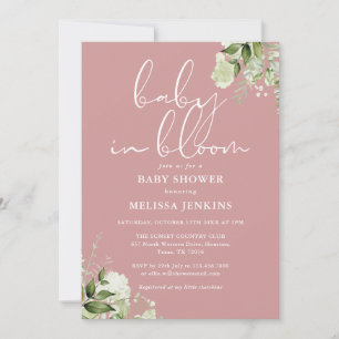 Dusty Rose Baby In Bloom Greenery Baby Shower Invitation