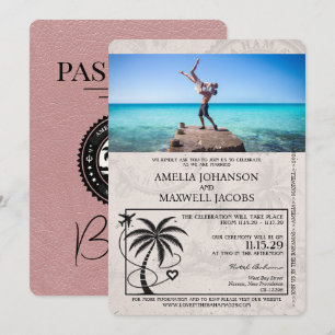 Dusty Rose Bahamas Passport Wedding Invitation