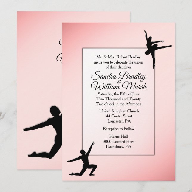 Dusty Rose Ballet Dance Wedding Invitation (Front/Back)