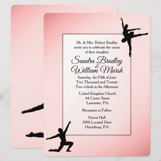 Dusty Rose Ballet Dance Wedding Invitation (Front/Back)