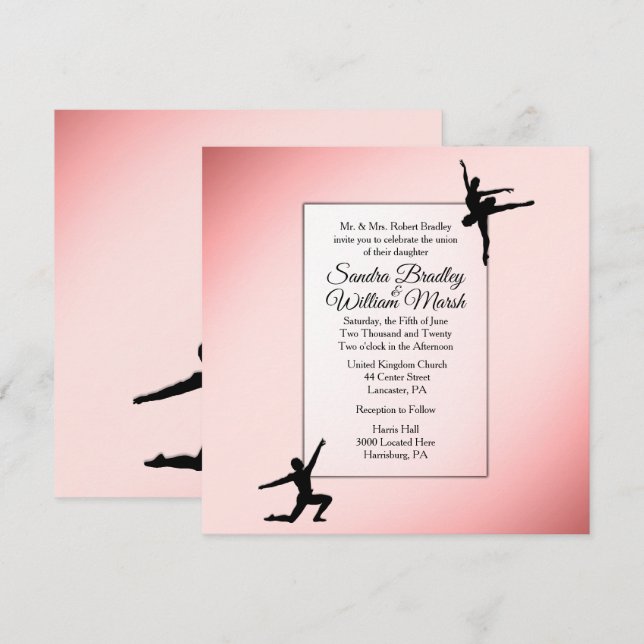 Dusty Rose Ballet Dancers Wedding Invitation (Front/Back)