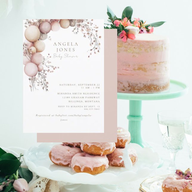 Dusty Rose Balloon Arch Baby Shower Invitation (Creator Uploaded)