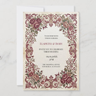 Dusty Rose Baroque Floral Wedding Invitation