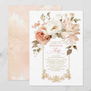 Dusty Rose Beige Earthy Botanical Birthday Party Invitation