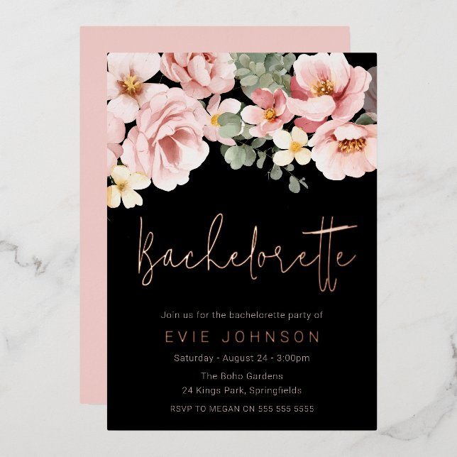 Dusty Rose & Black Bachelorette Party Rose Gold (Front/Back)