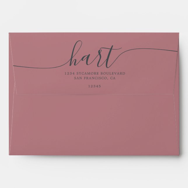 Dusty Rose & Black Script Return Address Envelope (Back (Top Flap))
