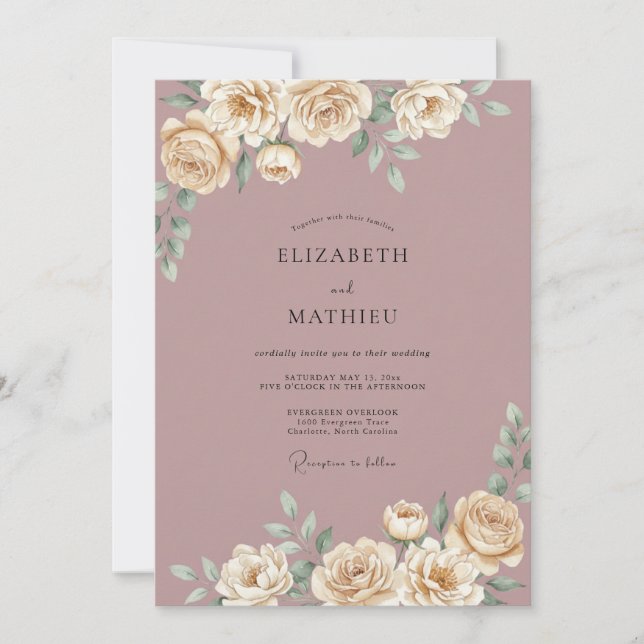 Dusty Rose Bloom Arch Wedding Invitation (Front)