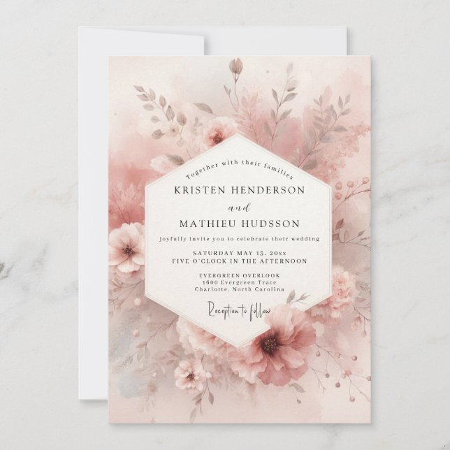 Dusty Rose Bloom Elegance Wedding Invitation (Front)