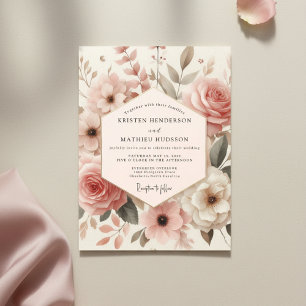 Dusty Rose Bloom Romance Wedding Invitation