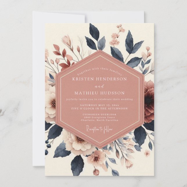 Dusty Rose Bloom Romance Wedding Invitation (Front)