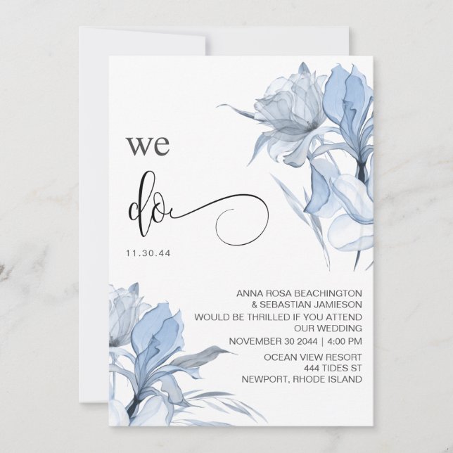 *~* Dusty Rose Blue Floral RSVP - QR  AR15 WEDDING Invitation (Front)