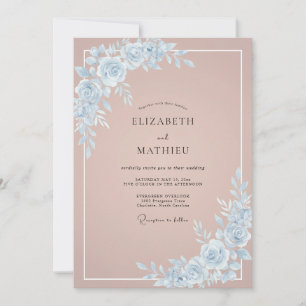Dusty Rose Blue Romantic Wedding Invitation