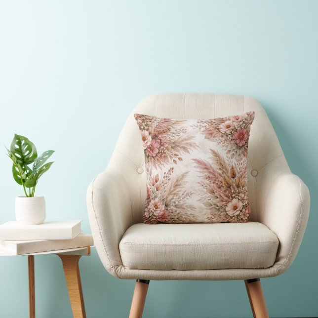 Dusty Rose & Blush Boho Floral Pattern Cushion (Chair)